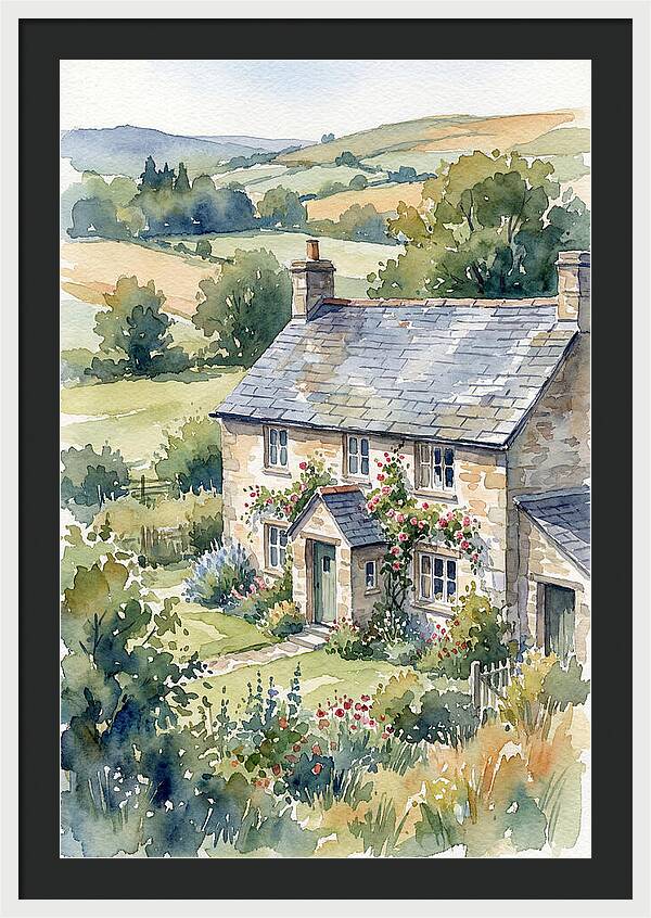 Stone Farmhouse In Watercolor