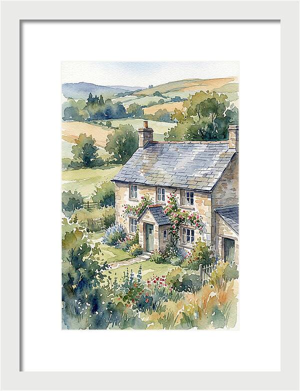 Stone Farmhouse In Watercolor
