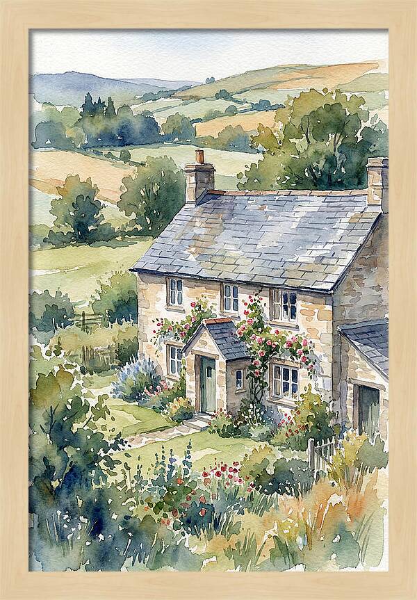 Stone Farmhouse In Watercolor