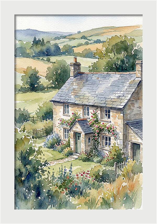 Stone Farmhouse In Watercolor