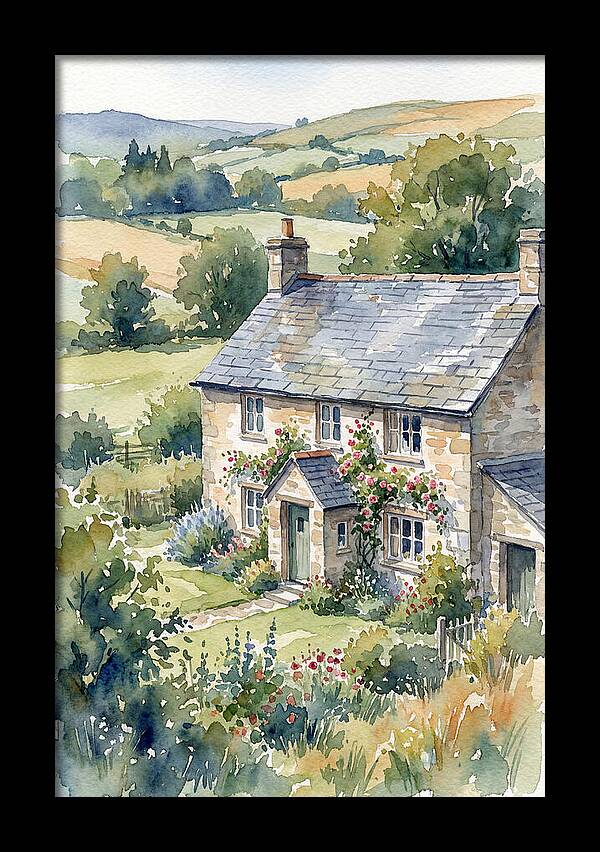 Stone Farmhouse In Watercolor