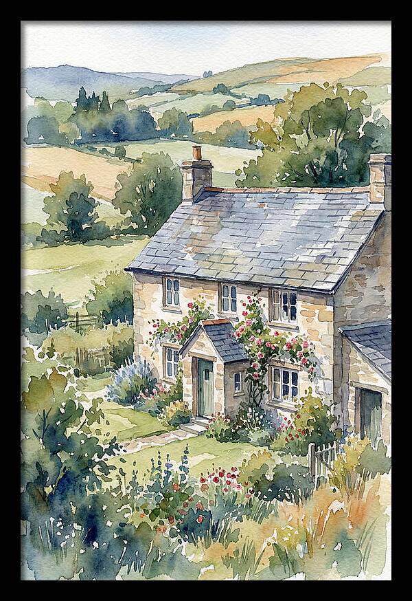 Stone Farmhouse In Watercolor