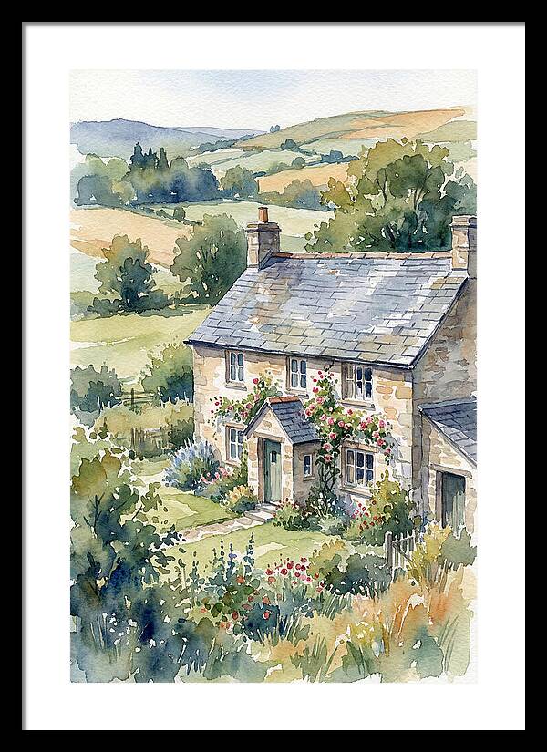 Stone Farmhouse In Watercolor