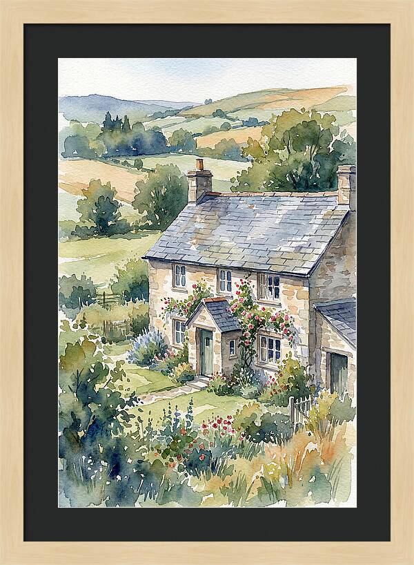 Stone Farmhouse In Watercolor