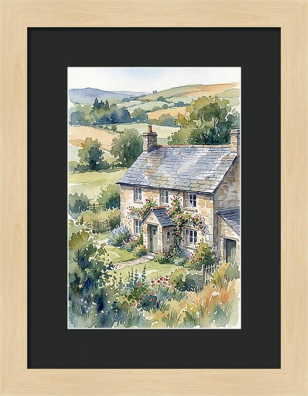 Stone Farmhouse In Watercolor