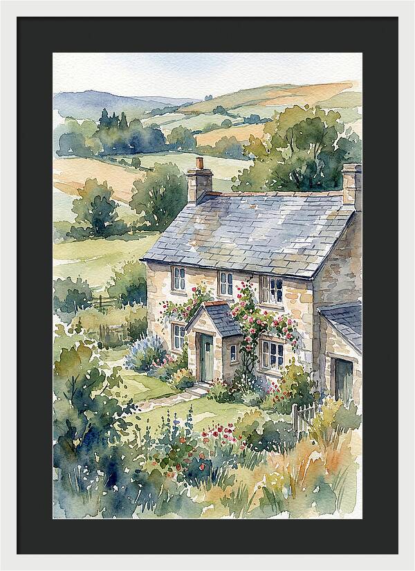 Stone Farmhouse In Watercolor