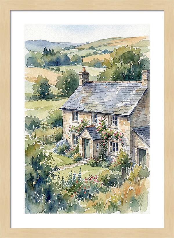 Stone Farmhouse In Watercolor