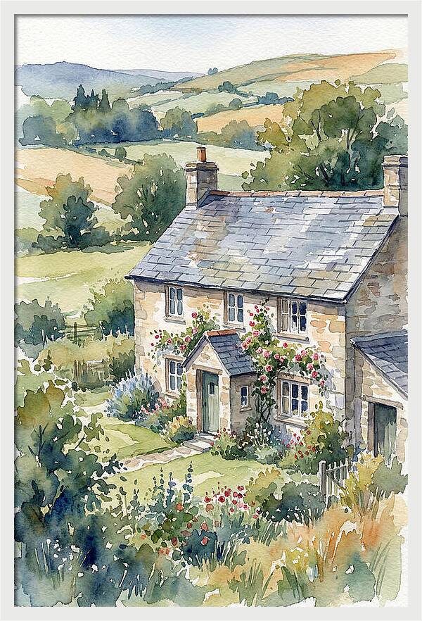 Stone Farmhouse In Watercolor