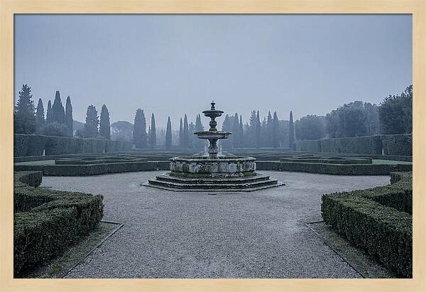 Stone Fountain In Formal Italian Garden