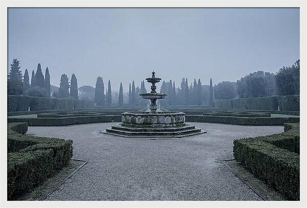 Stone Fountain In Formal Italian Garden