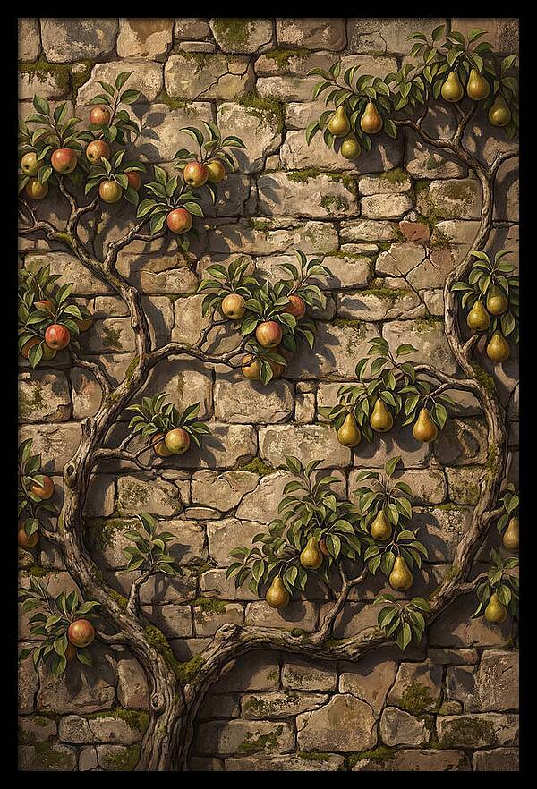 Stone Garden Wall With Espaliered Fruit