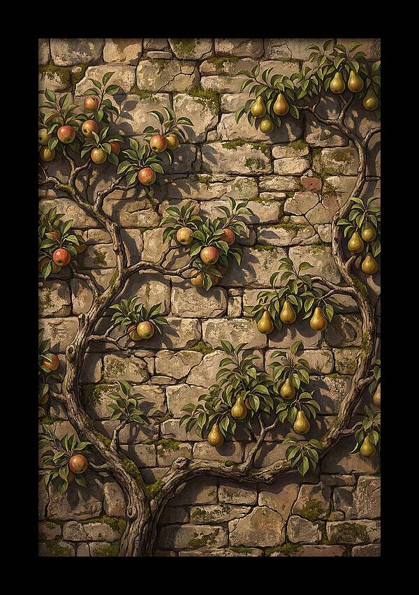 Stone Garden Wall With Espaliered Fruit