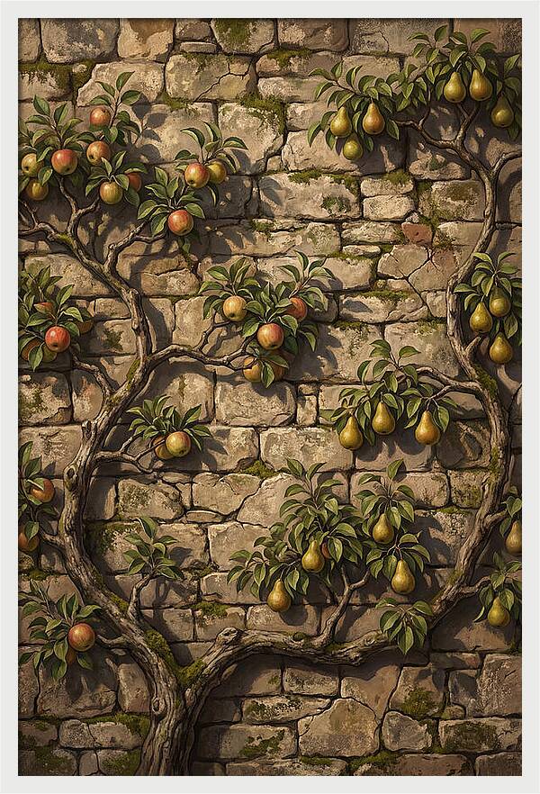 Stone Garden Wall With Espaliered Fruit