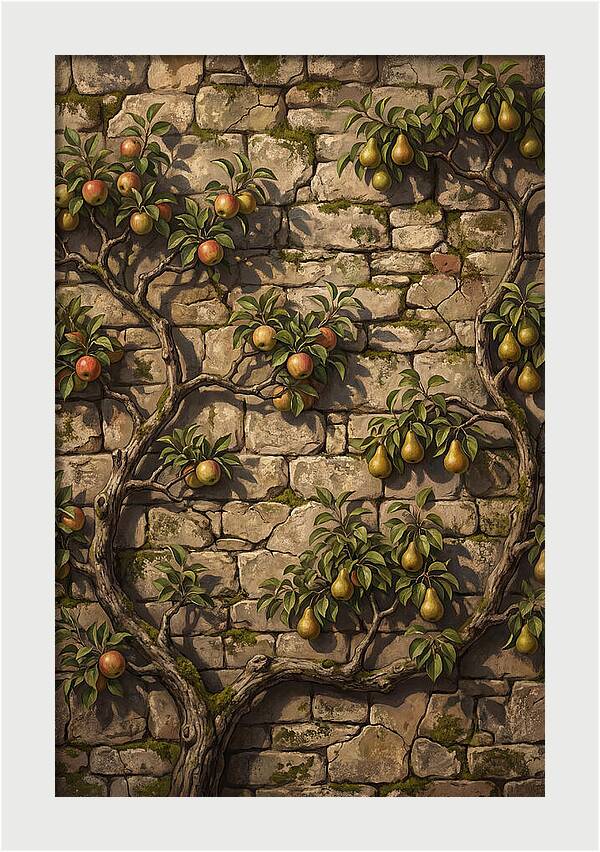 Stone Garden Wall With Espaliered Fruit