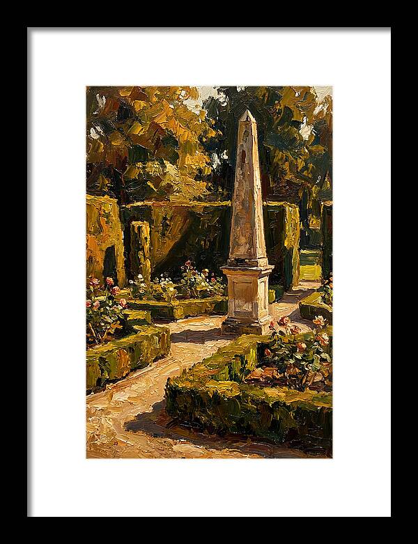 Stone Obelisk In A Formal Garden