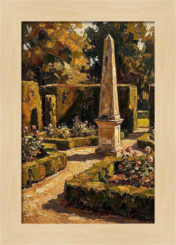 Stone Obelisk In A Formal Garden
