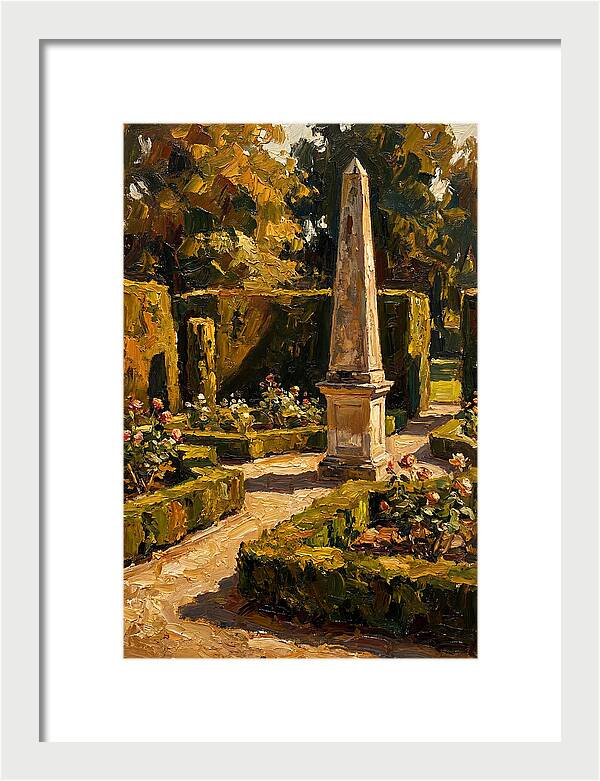 Stone Obelisk In A Formal Garden