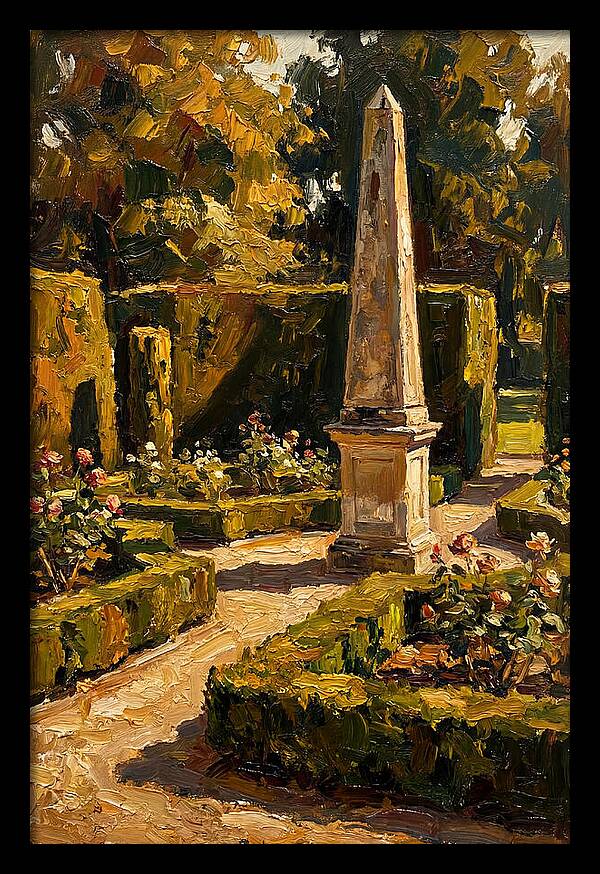 Stone Obelisk In A Formal Garden