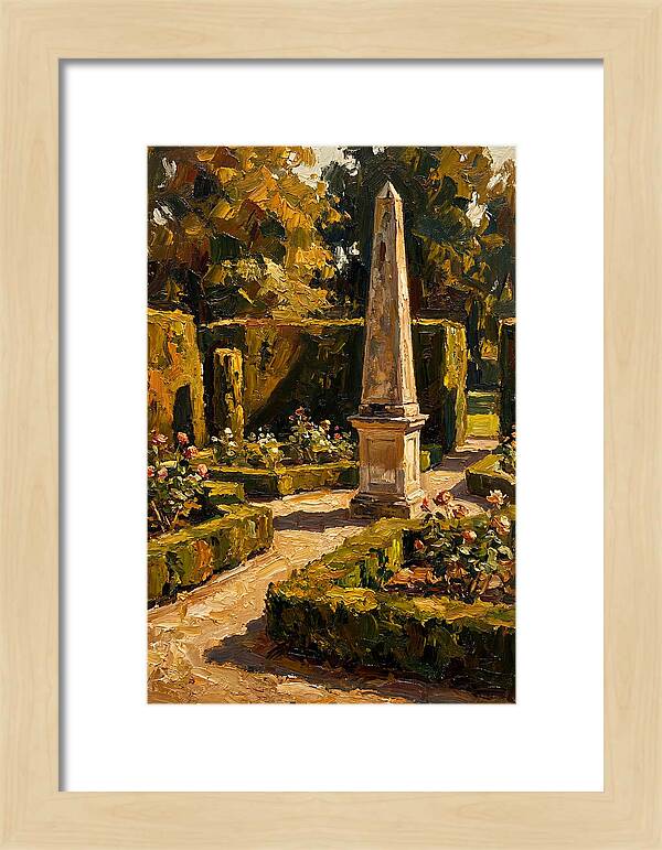 Stone Obelisk In A Formal Garden