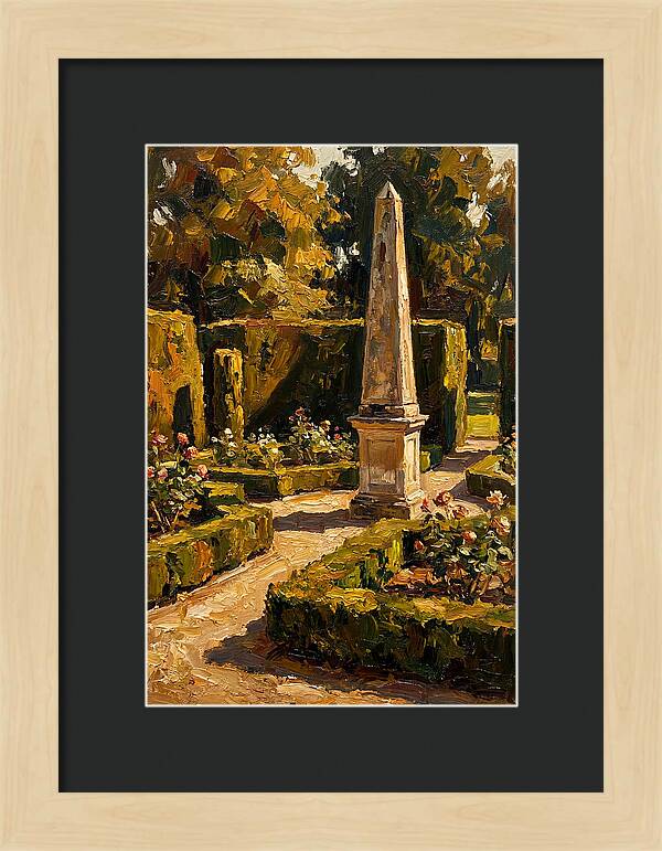 Stone Obelisk In A Formal Garden