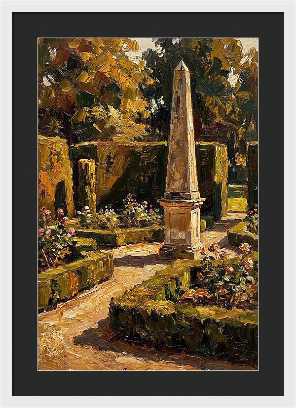 Stone Obelisk In A Formal Garden