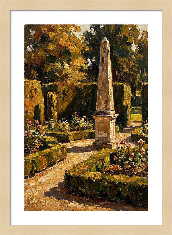 Stone Obelisk In A Formal Garden