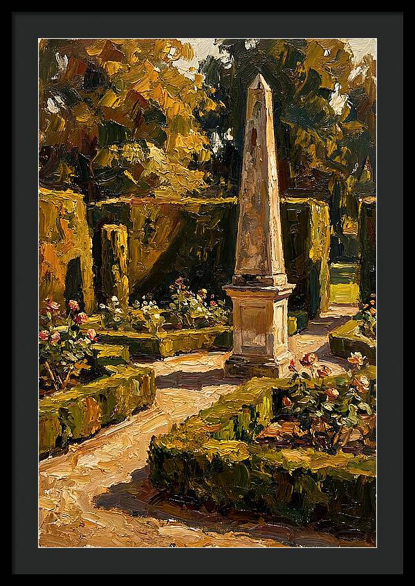 Stone Obelisk In A Formal Garden