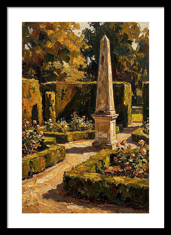 Stone Obelisk In A Formal Garden