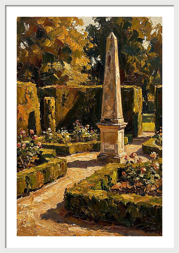 Stone Obelisk In A Formal Garden