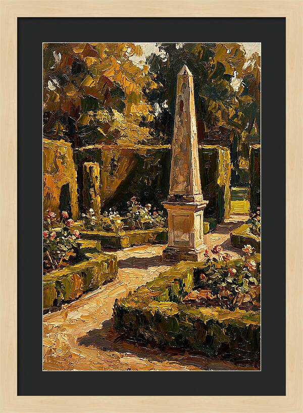 Stone Obelisk In A Formal Garden
