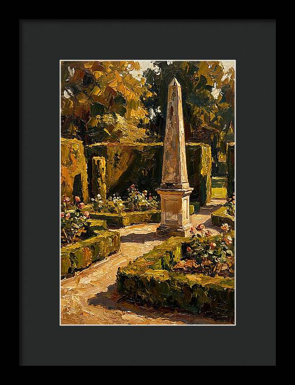 Stone Obelisk In A Formal Garden