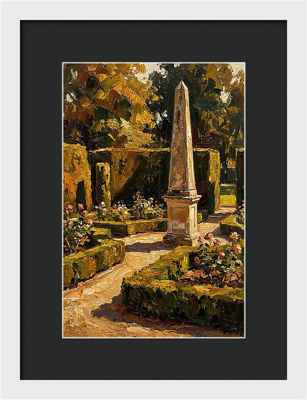 Stone Obelisk In A Formal Garden