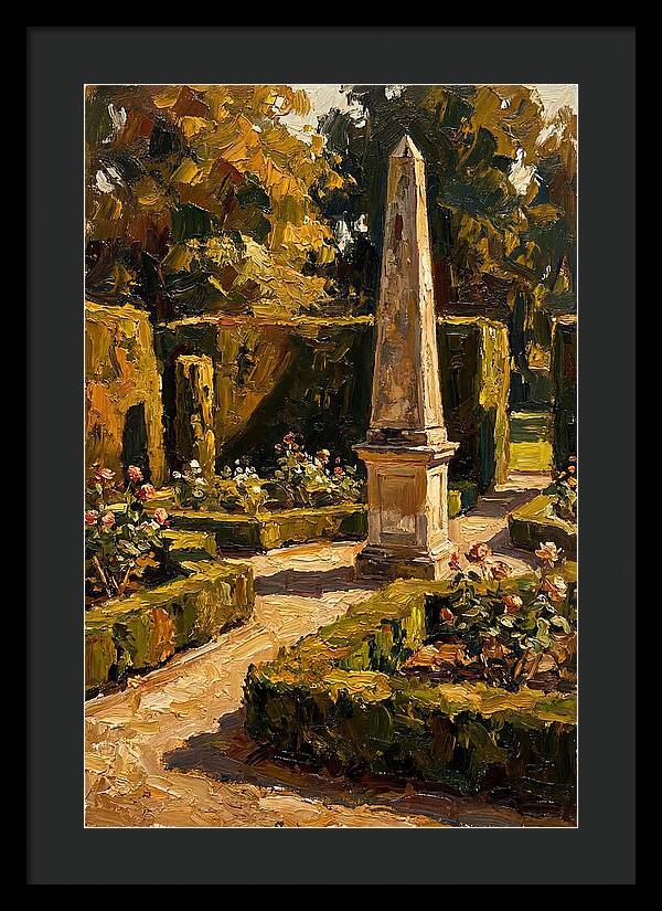 Stone Obelisk In A Formal Garden