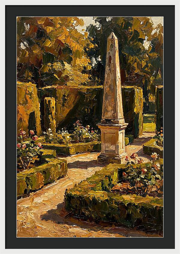 Stone Obelisk In A Formal Garden