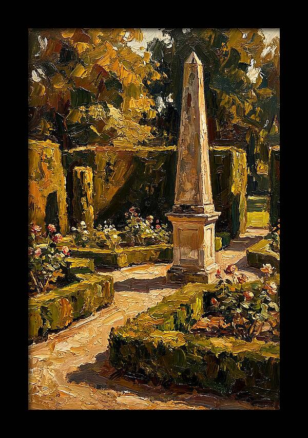 Stone Obelisk In A Formal Garden