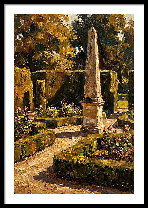 Stone Obelisk In A Formal Garden