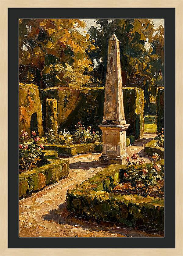 Stone Obelisk In A Formal Garden