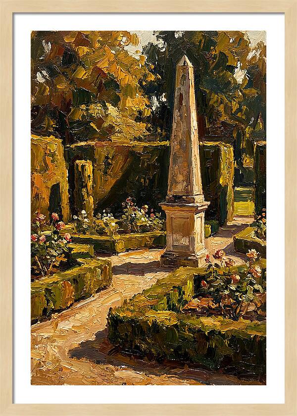 Stone Obelisk In A Formal Garden