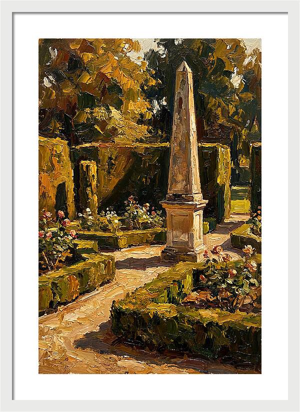Stone Obelisk In A Formal Garden
