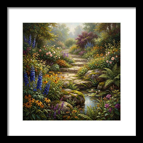 Stone Path Through Blooming Garden