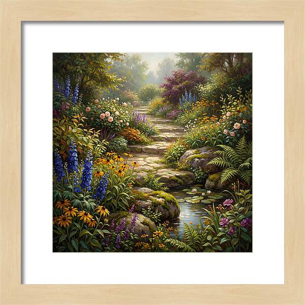 Stone Path Through Blooming Garden