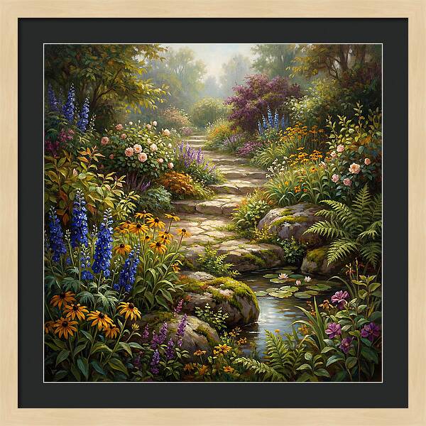 Stone Path Through Blooming Garden