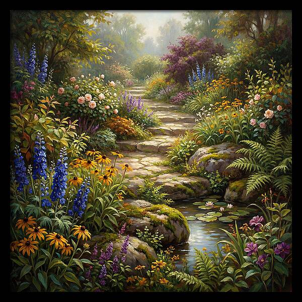 Stone Path Through Blooming Garden