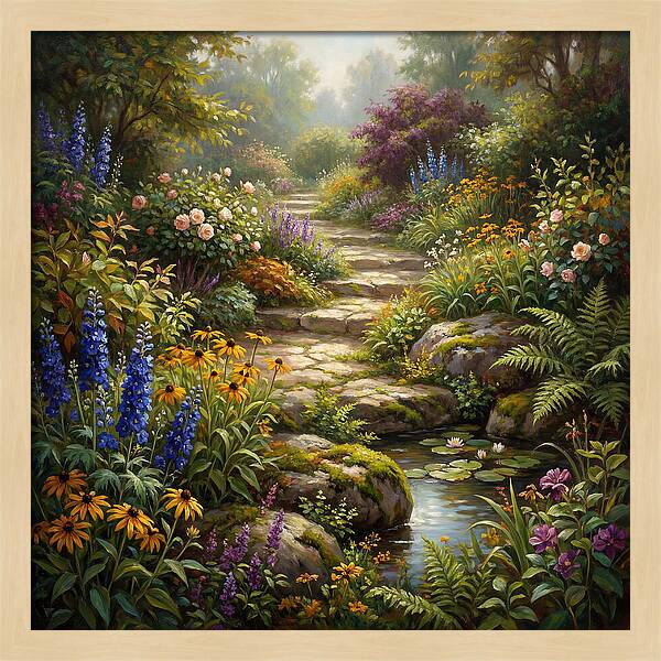 Stone Path Through Blooming Garden