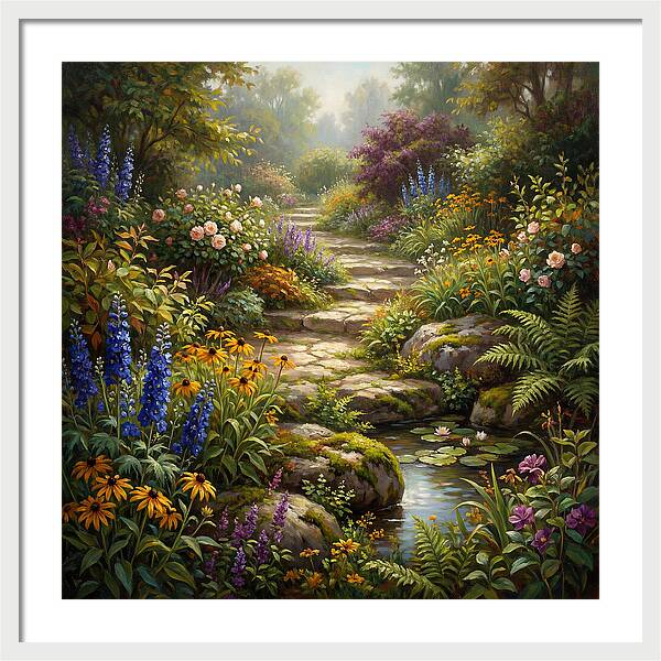 Stone Path Through Blooming Garden