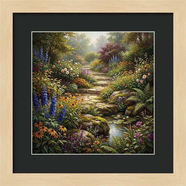 Stone Path Through Blooming Garden