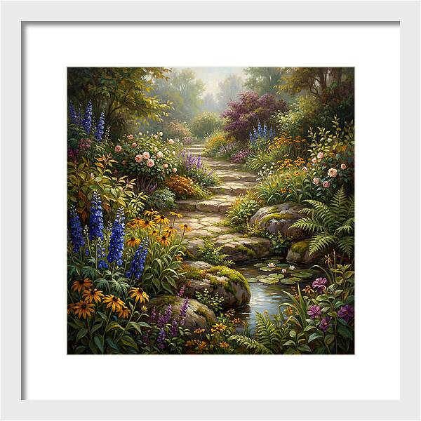 Stone Path Through Blooming Garden