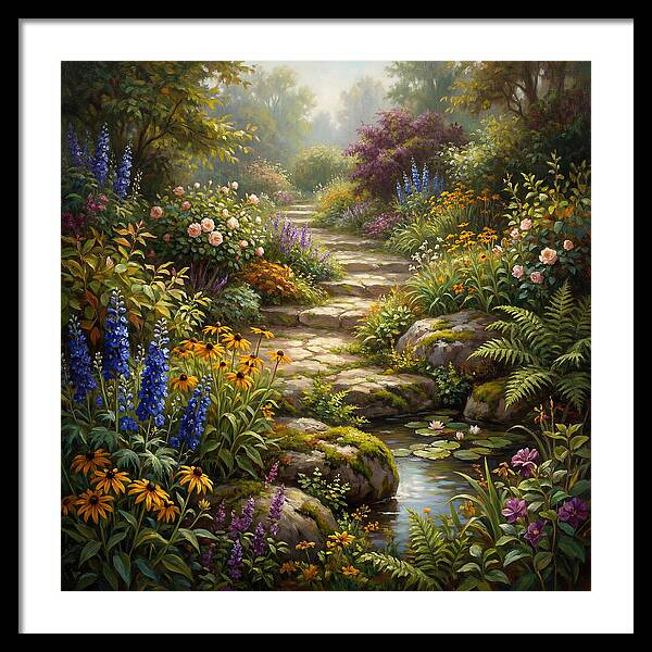 Stone Path Through Blooming Garden