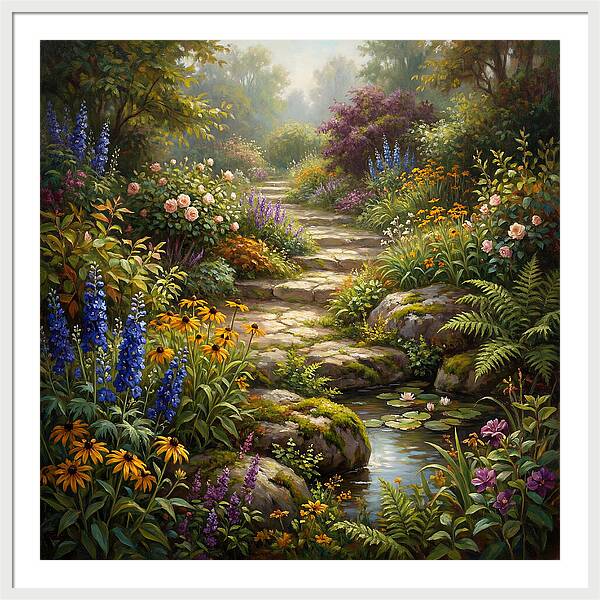 Stone Path Through Blooming Garden