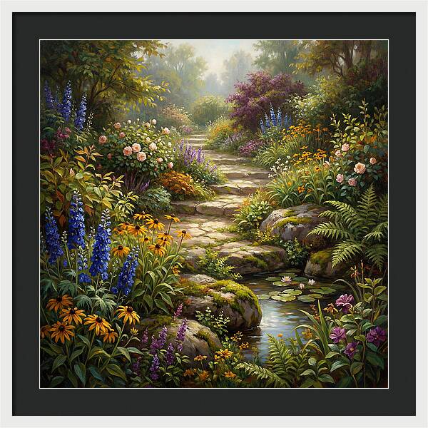Stone Path Through Blooming Garden
